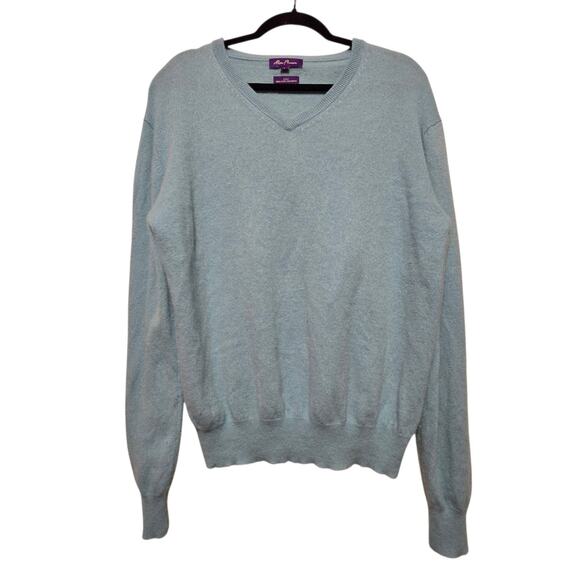 Alan Flusser 2 Ply 100% Cashmere Sweater Mens LG Blue V-Neck Classic Casual Soft - Picture 1 of 9